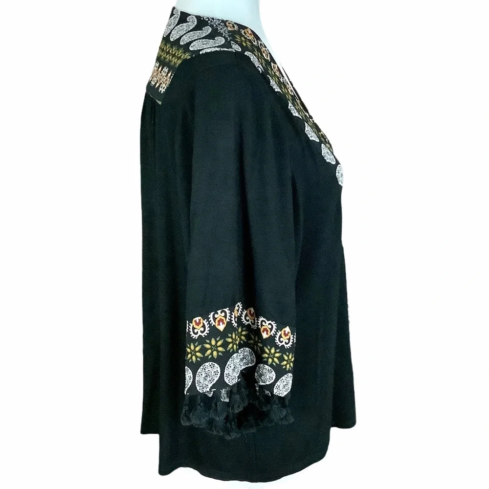 ANTHROPOLOGIE W5 Black/Paisley V-Neck Top SZ-S - Picture 4 of 8